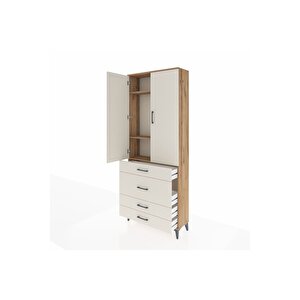 Arges Dolap 3 Raflı 4 Çekmeceli 2 Kapaklı 88x30x221 Çam-aytaşı