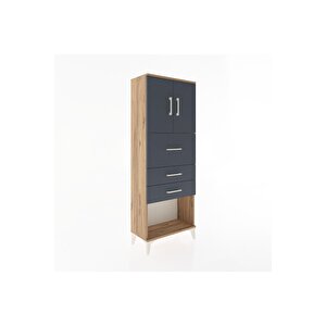 Arges Dolap 2 Raflı 3 Çekmeceli 2 Kapaklı 60x30x163 Çam-antrasit