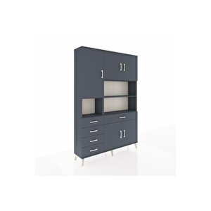 Arges Gardrop 9 Raflı 5 Çekmeceli 5 Kapaklı 132x30x195 Antrasit-antrasit