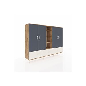 Hyperion Dolap 12 Raflı 3 Çekmeceli 4 Kapaklı 220x44x163 Çam-antrasit/aytaşı