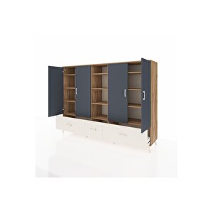 Hyperion Dolap 12 Raflı 3 Çekmeceli 4 Kapaklı 220x44x163 Çam-antrasit/aytaşı