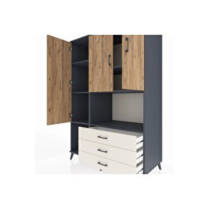 Kronos Dolap 6 Raflı 3 Çekmeceli 3 Kapaklı 132x59x195 Antrasit-çam/aytaşı