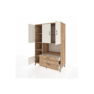 Kronos Dolap 7 Raflı 2 Çekmeceli 5 Kapaklı 132x59x195 Çam-aytaşı/çam