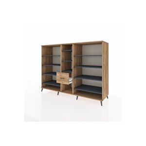 Kronos Dolap 11 Raflı 3 Çekmeceli  220x59x163 Çam-antrasit/çam