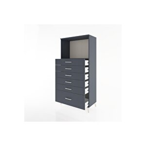 Hyperion Dolap Tek Raflı 6 Çekmeceli 88x44x182 Antrasit-antrasit