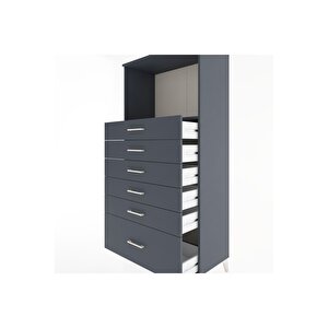 Hyperion Dolap Tek Raflı 6 Çekmeceli 88x44x182 Antrasit-antrasit
