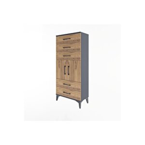 Arges Dolap Tek Raflı 5 Çekmeceli 2 Kapaklı 60x30x134 Antrasit-çam