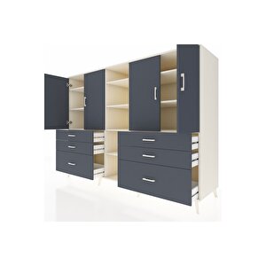 Kronos Dolap 10 Raflı 6 Çekmeceli 4 Kapaklı 220x59x163 Aytaşı-antrasit
