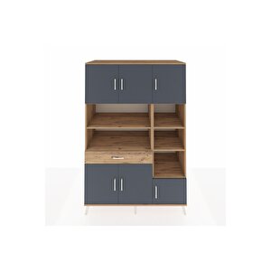 Kronos Dolap 10 Raflı Tek Çekmeceli 6 Kapaklı 132x59x195 Çam-antrasit/çam