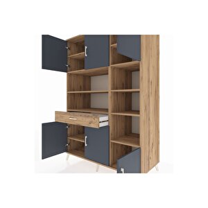 Kronos Dolap 10 Raflı Tek Çekmeceli 6 Kapaklı 132x59x195 Çam-antrasit/çam