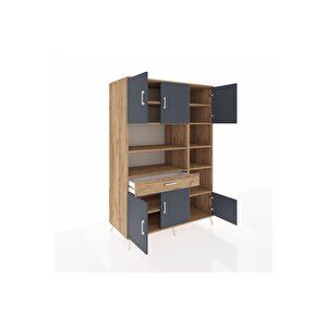 Kronos Dolap 10 Raflı Tek Çekmeceli 6 Kapaklı 132x59x195 Çam-antrasit/çam