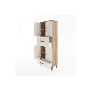 Arges Dolap 4 Raflı 2 Çekmeceli 4 Kapaklı 60x30x163 Çam-aytaşı
