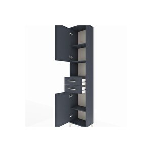 Arges Dolap 4 Raflı 2 Çekmeceli 2 Kapaklı 44x30x221 Antrasit-antrasit