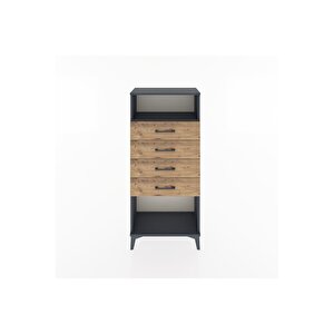 Hyperion Dolap Tek Raflı 4 Çekmeceli 60x44x134 Antrasit-çam