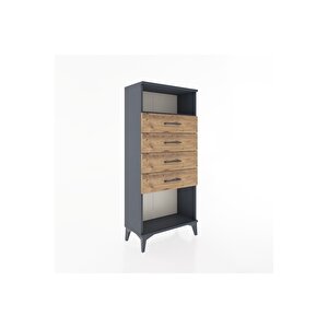Hyperion Dolap Tek Raflı 4 Çekmeceli 60x44x134 Antrasit-çam