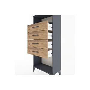 Hyperion Dolap Tek Raflı 4 Çekmeceli 60x44x134 Antrasit-çam