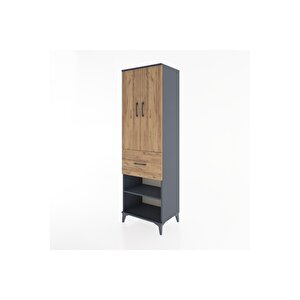 Hyperion Dolap 4 Raflı Tek Çekmeceli 2 Kapaklı 60x44x195 Antrasit-çam