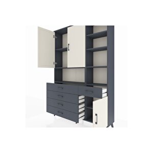 Arges Dolap 8 Raflı 5 Çekmeceli 3 Kapaklı 132x30x195 Antrasit-aytaşı/antrasit