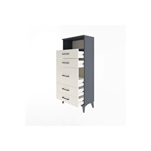 Arges Dolap Tek Raflı 5 Çekmeceli 60x30x134 Antrasit-aytaşı