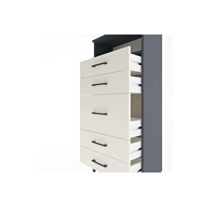 Arges Dolap Tek Raflı 5 Çekmeceli 60x30x134 Antrasit-aytaşı