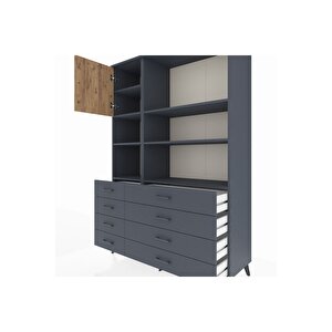 Hyperion Dolap 7 Raflı 8 Çekmeceli Tek Kapaklı  132x44x195 Antrasit-çam/antrasit