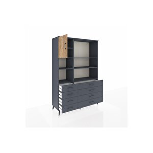 Hyperion Dolap 7 Raflı 8 Çekmeceli Tek Kapaklı  132x44x195 Antrasit-çam/antrasit