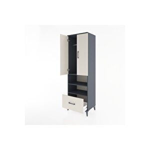 Hyperion Dolap 3 Raflı Tek Çekmeceli Tek Askılı 60x44x195 Antrasit-aytaşı