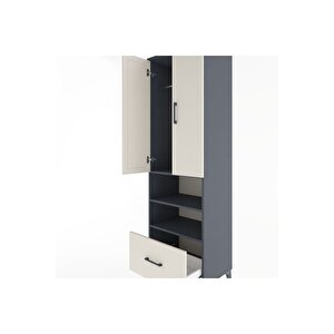 Hyperion Dolap 3 Raflı Tek Çekmeceli Tek Askılı 60x44x195 Antrasit-aytaşı