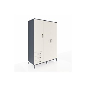 Kronos Dolap 6 Raflı 3 Çekmeceli Tek Askılı 132x59x195 Antrasit-aytaşı/aytaşı