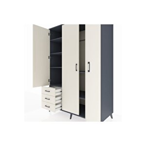 Kronos Dolap 6 Raflı 3 Çekmeceli Tek Askılı 132x59x195 Antrasit-aytaşı/aytaşı