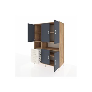 Kronos Dolap 7 Raflı 4 Çekmeceli 5 Kapaklı 132x59x195 Çam-antrasit/aytaşı