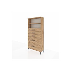 Arges Dolap 2 Raflı 5 Çekmeceli 88x30x182 Çam-çam