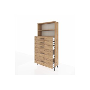 Arges Dolap 2 Raflı 5 Çekmeceli 88x30x182 Çam-çam