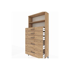 Arges Dolap 2 Raflı 5 Çekmeceli 88x30x182 Çam-çam
