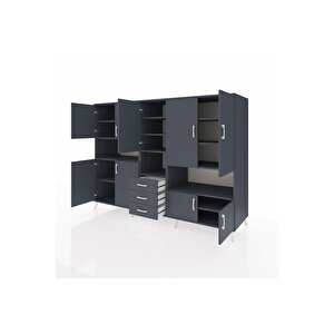 Kronos Dolap 13 Raflı 3 Çekmeceli 9 Kapaklı 220x59x163 Antrasit-antrasit