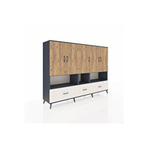 Hyperion Dolap 12 Raflı 3 Çekmeceli 5 Kapaklı 220x44x163 Antrasit-çam/aytaşı