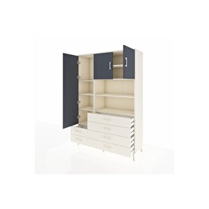 Hyperion Dolap 8 Raflı 6 Çekmeceli 3 Kapaklı 132x44x195 Aytaşı-antrasit/aytaşı