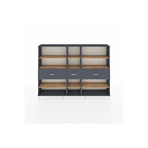 Arges Dolap 9 Raflı 3 Çekmeceli  220x30x163 Antrasit-çam/antrasit