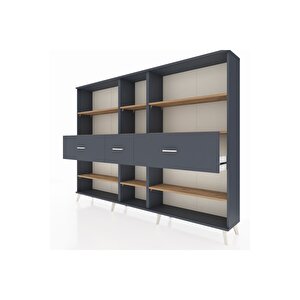 Arges Dolap 9 Raflı 3 Çekmeceli  220x30x163 Antrasit-çam/antrasit