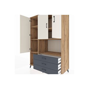 Kronos Dolap 6 Raflı 3 Çekmeceli 3 Kapaklı 132x59x195 Çam-aytaşı/antrasit