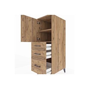 Kronos Dolap 2 Raflı 3 Çekmeceli Tek Kapaklı 44x59x134 Çam-çam