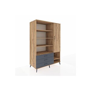 Kronos Dolap 9 Raflı 3 Çekmeceli Tek Kapaklı  132x59x195 Çam-çam/antrasit