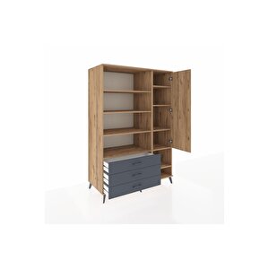 Kronos Dolap 9 Raflı 3 Çekmeceli Tek Kapaklı  132x59x195 Çam-çam/antrasit