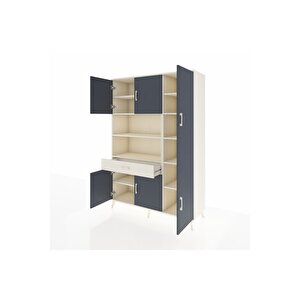 Hyperion Dolap 10 Raflı Tek Çekmeceli 6 Kapaklı 132x44x195 Aytaşı-antrasit/aytaşı