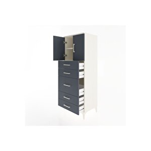 Hyperion Dolap 2 Raflı 5 Çekmeceli 2 Kapaklı 60x44x163 Aytaşı-antrasit