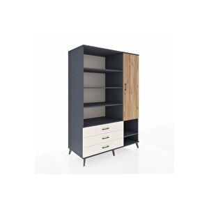 Kronos Dolap 9 Raflı 3 Çekmeceli Tek Kapaklı  132x59x195 Antrasit-çam/aytaşı