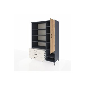 Kronos Dolap 9 Raflı 3 Çekmeceli Tek Kapaklı  132x59x195 Antrasit-çam/aytaşı