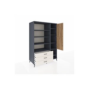 Kronos Dolap 9 Raflı 3 Çekmeceli Tek Kapaklı  132x59x195 Antrasit-çam/aytaşı