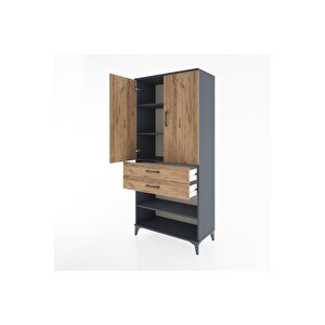 Hyperion Dolap 4 Raflı 2 Çekmeceli 2 Kapaklı 88x44x195 Antrasit-çam