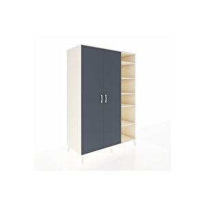 Kronos Dolap 7 Raflı 2 Kapaklı Tek Askılı 132x59x195 Aytaşı-antrasit/aytaşı